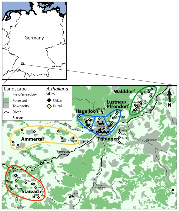 Map of collection sites in Tübingen area.