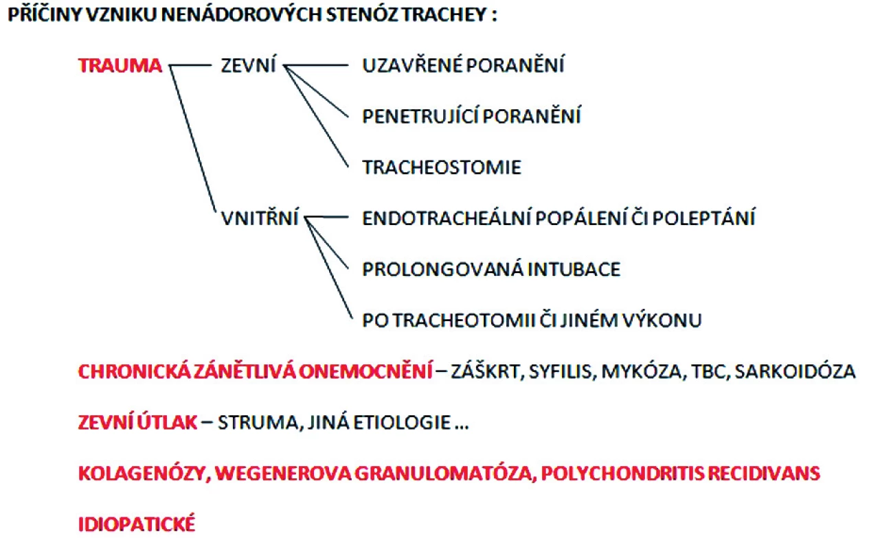Rozdělení nenádorových příčin rozvoje stenóz trachey