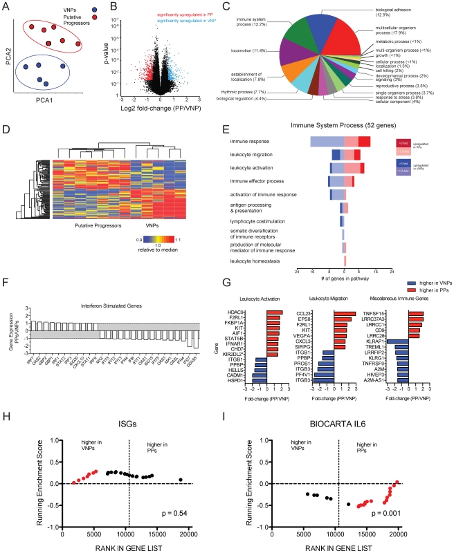 Transcriptomic signatures between HIV-infected putative progressors and viremic non-progressors.