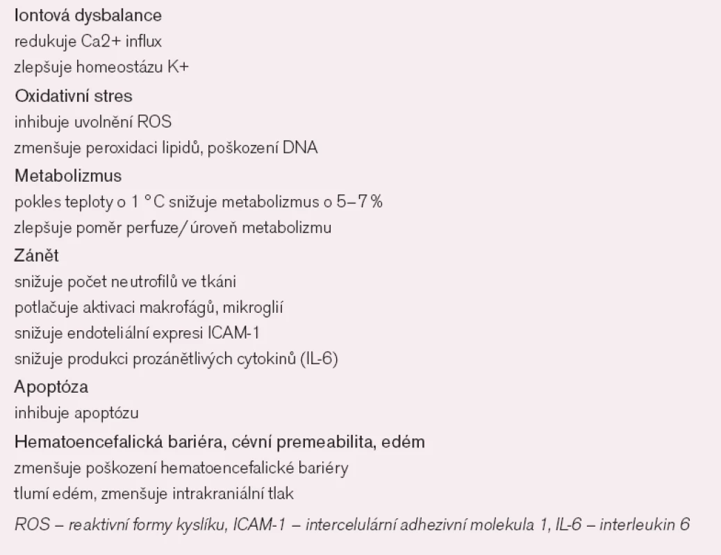 Vybrané protektivní účinky hypotermie na ischemicko-reperfuzní poškození po srdeční zástavě.