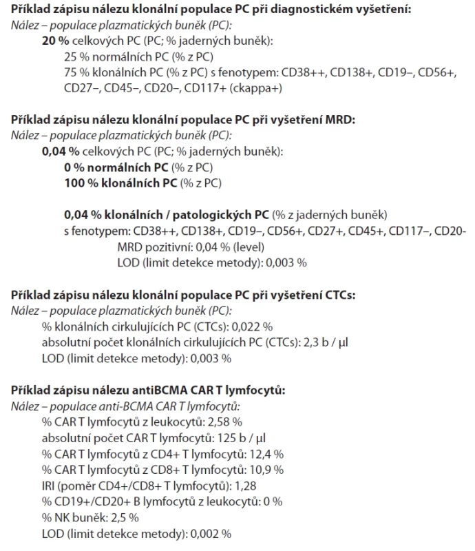 Doporučené formy zápisu výsledků z průtokové cytometrie.