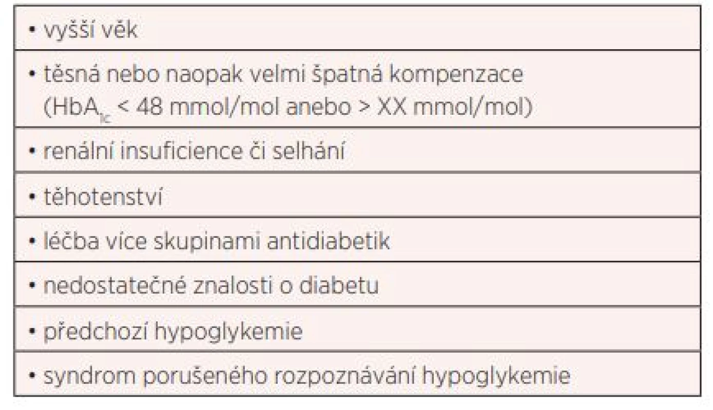  Hlavní rizikové faktory hypoglykemie
