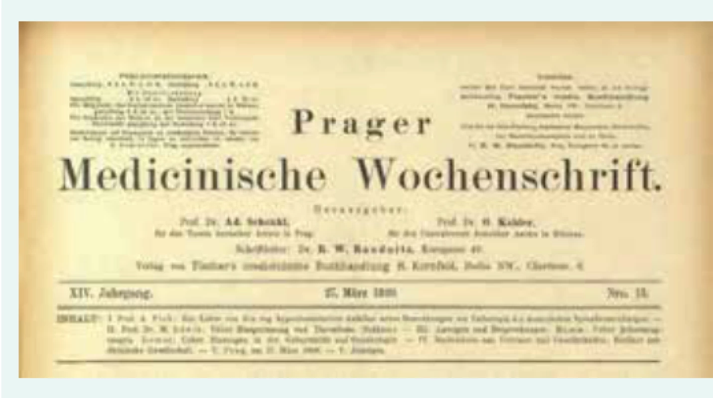 Prager medicinische Wochenschrift 1889;
14(13) – poslední číslo redigované Kahlerem