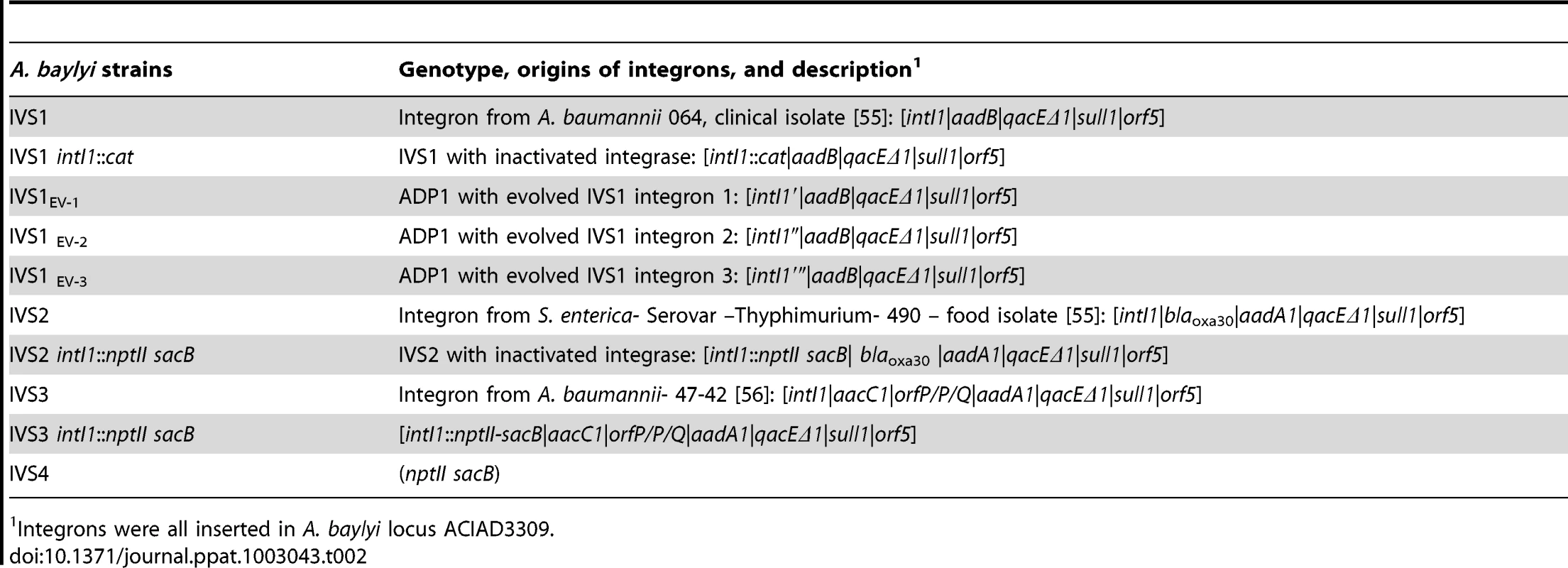 The strains used in this study; genotypes and relative fitness.
