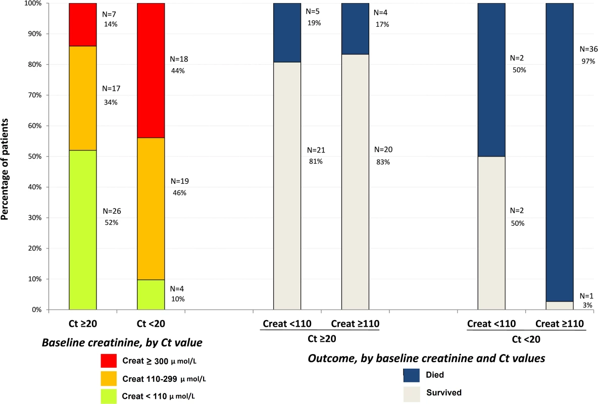 JIKI trial: baseline serum creatinine in adolescents and adults and outcomes according to baseline values.