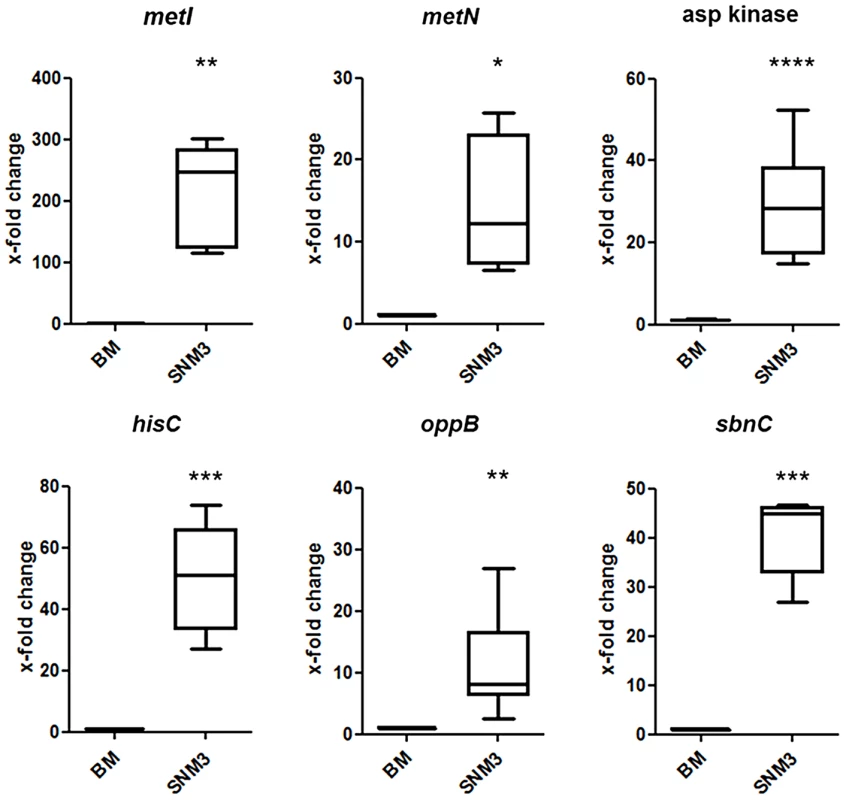 Validation of relative gene expression of selected genes up-regulated in the microarrays by qRT-PCR.