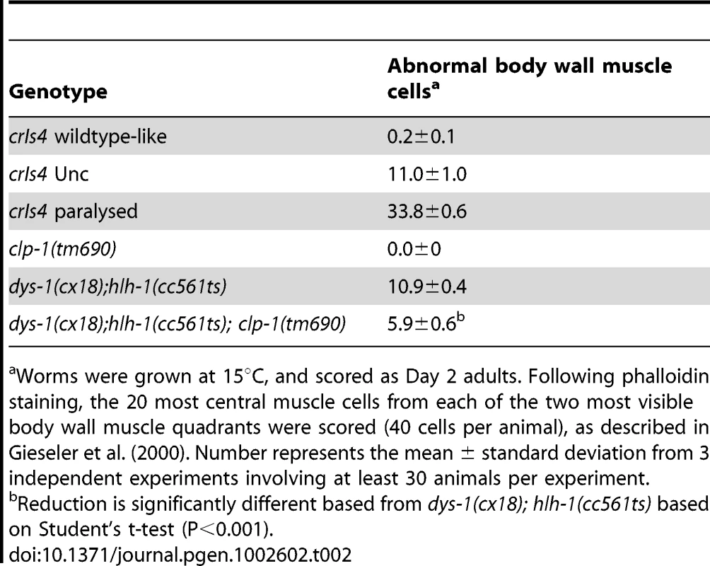 Deletion of <i>C. elegans clp-1</i> partially suppresses dystrophin-based muscle degeneration.