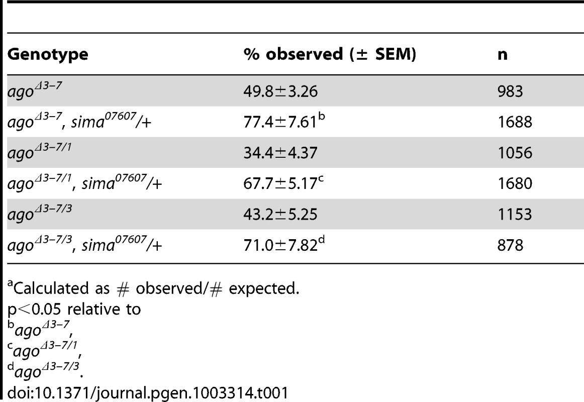 Pre-pupal lethality of <i>ago</i> allele combinations.<em class="ref">a</em>