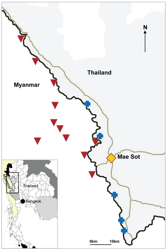 Location of SMRU clinics and cross-border health posts run by village health workers.