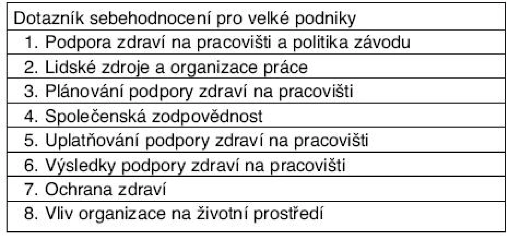 Dotazník sebehodnocení pro velké podniky
