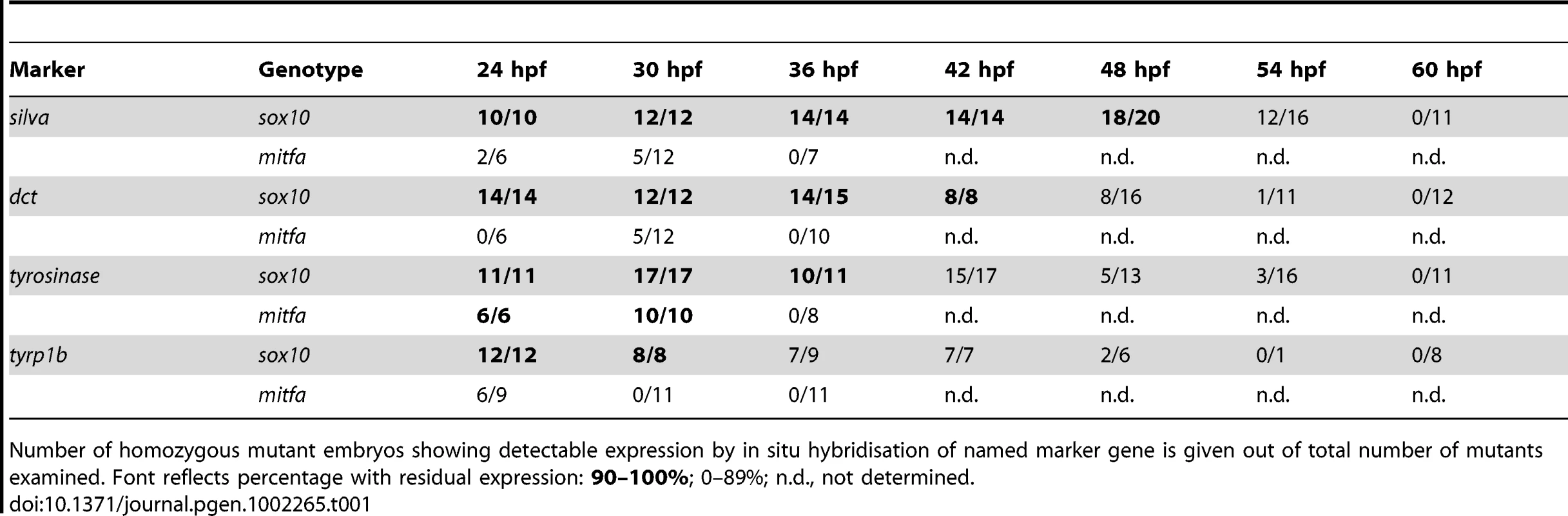 Quantitation of numbers of mutant embryos showing residual marker gene expression.