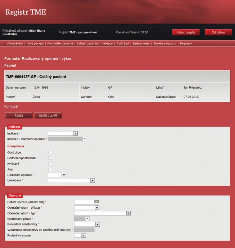 Webový formulář registru TME
Fig. 1: TME registry on-line form