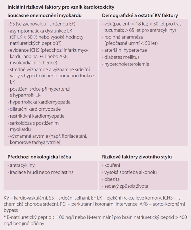 Iniciální rizikové faktory pro vznik kardiotoxicity. Upraveno dle [1].