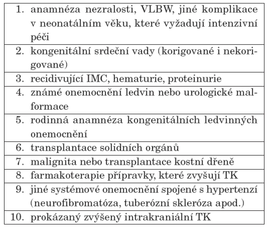 Indikace příležitostného měření TK u dětí do 3 let [34].
