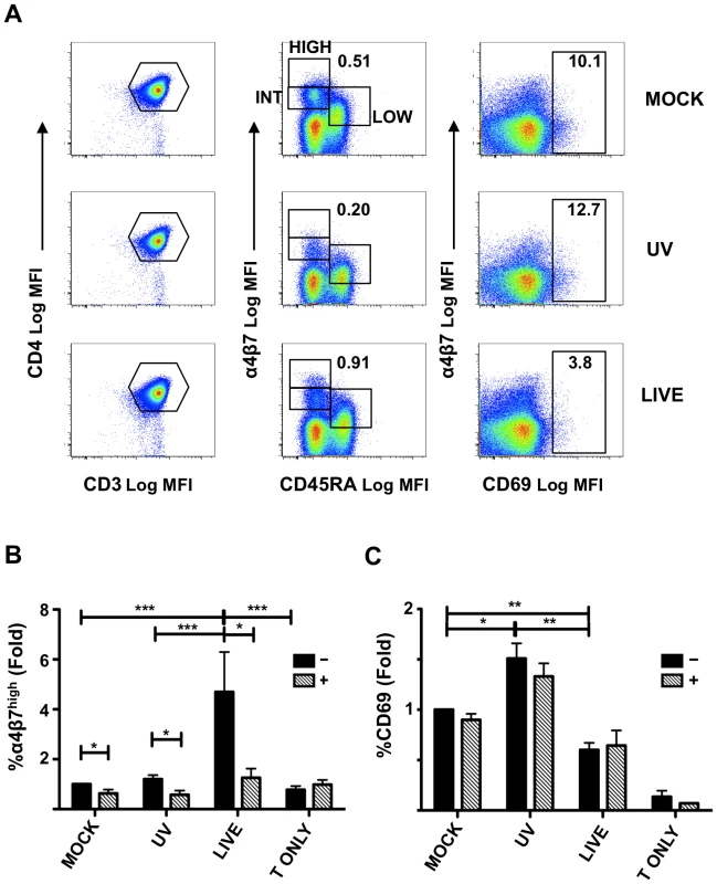 HSV-2 infection of moDCs induces α<sub>4</sub>β<sub>7</sub> on CD4<sup>+</sup> T cells.