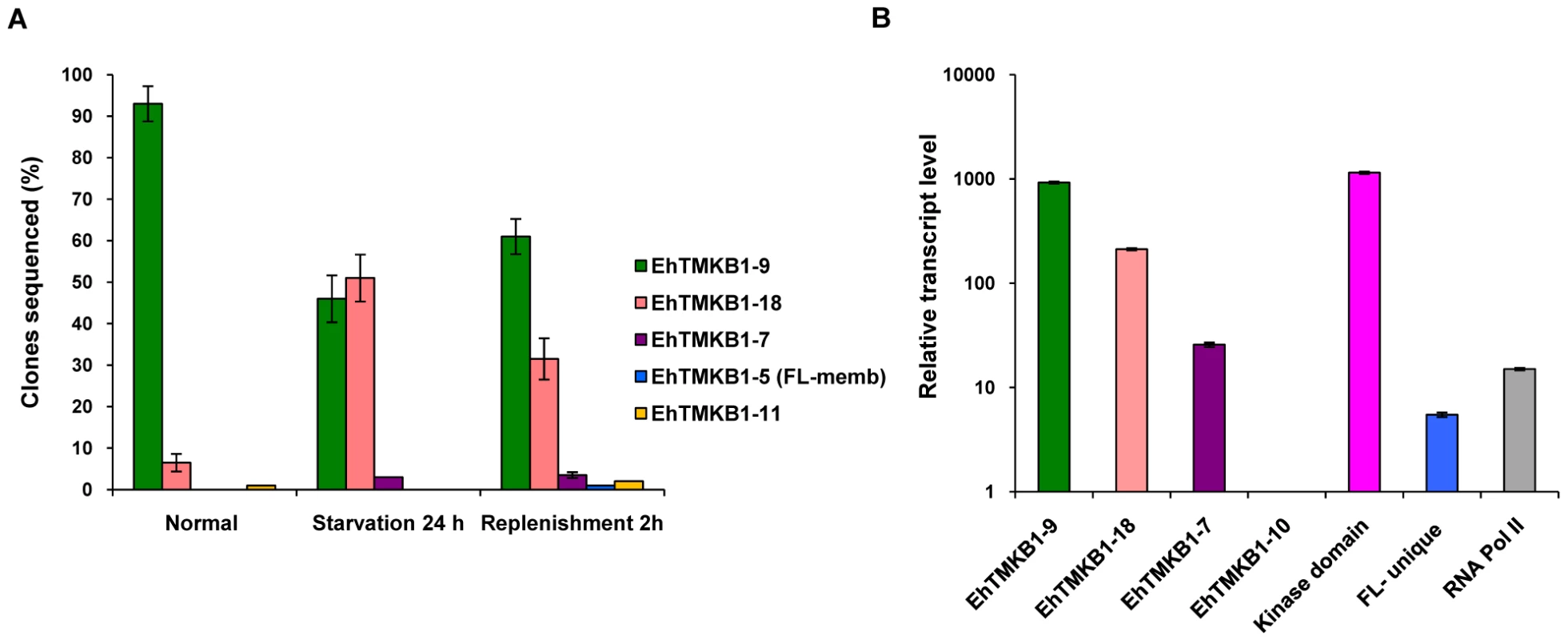 Identification and relative quantification of expressed EhTMKB1 members.