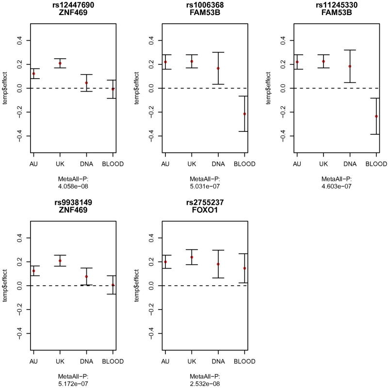 Comparison of the allelic effects estimated from the four cohorts.