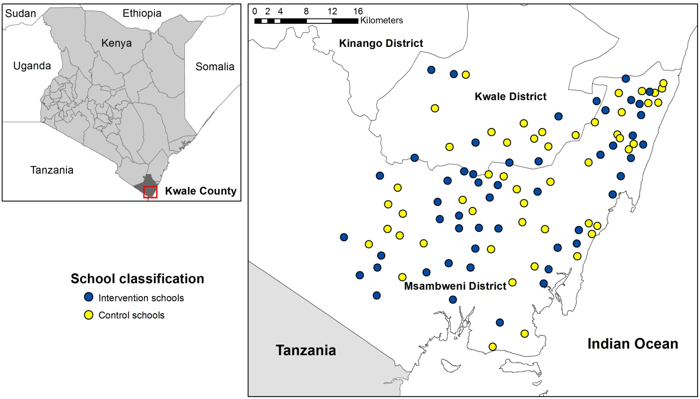 Map of the study area and schools.