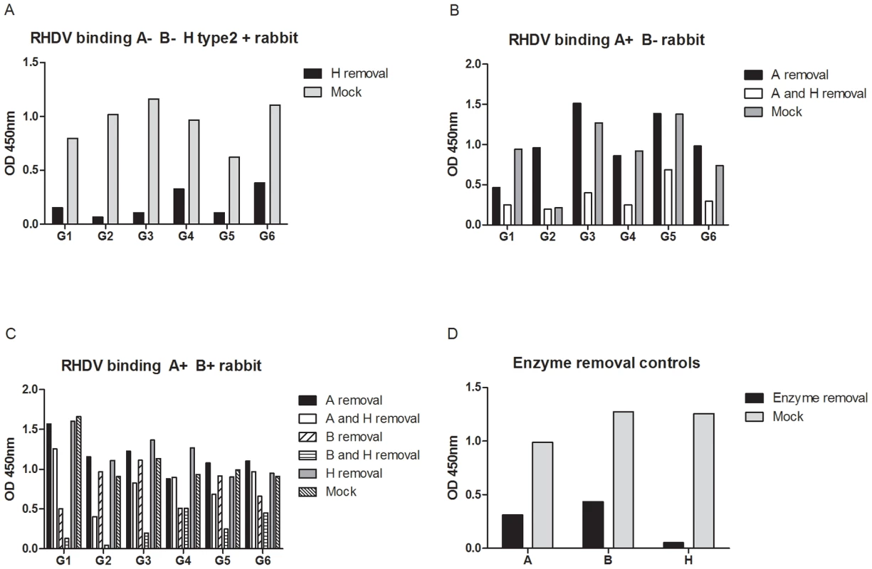 Enzymatic removal of A, B and H from three different rabbit duodenums.
