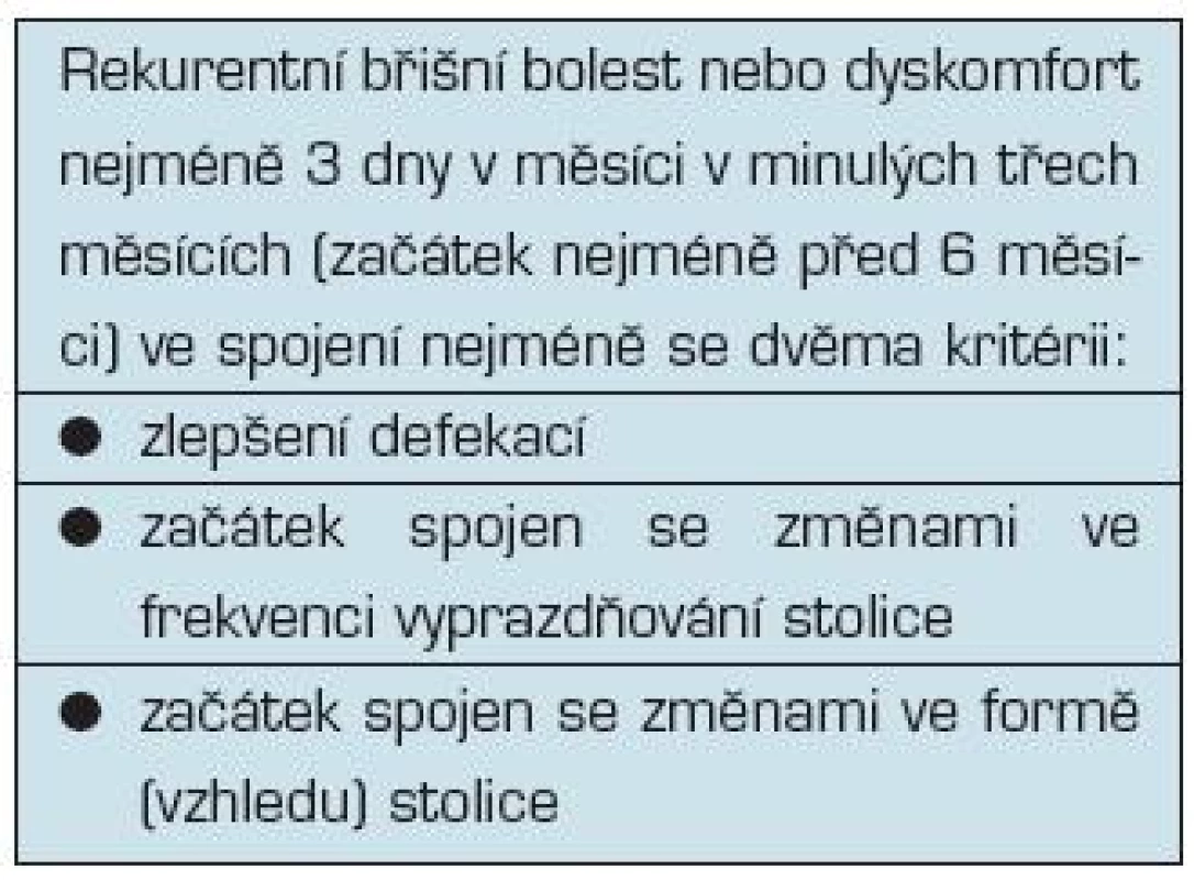 Řím III kritéria pro diagnózu syndromu dráždivého tračníku