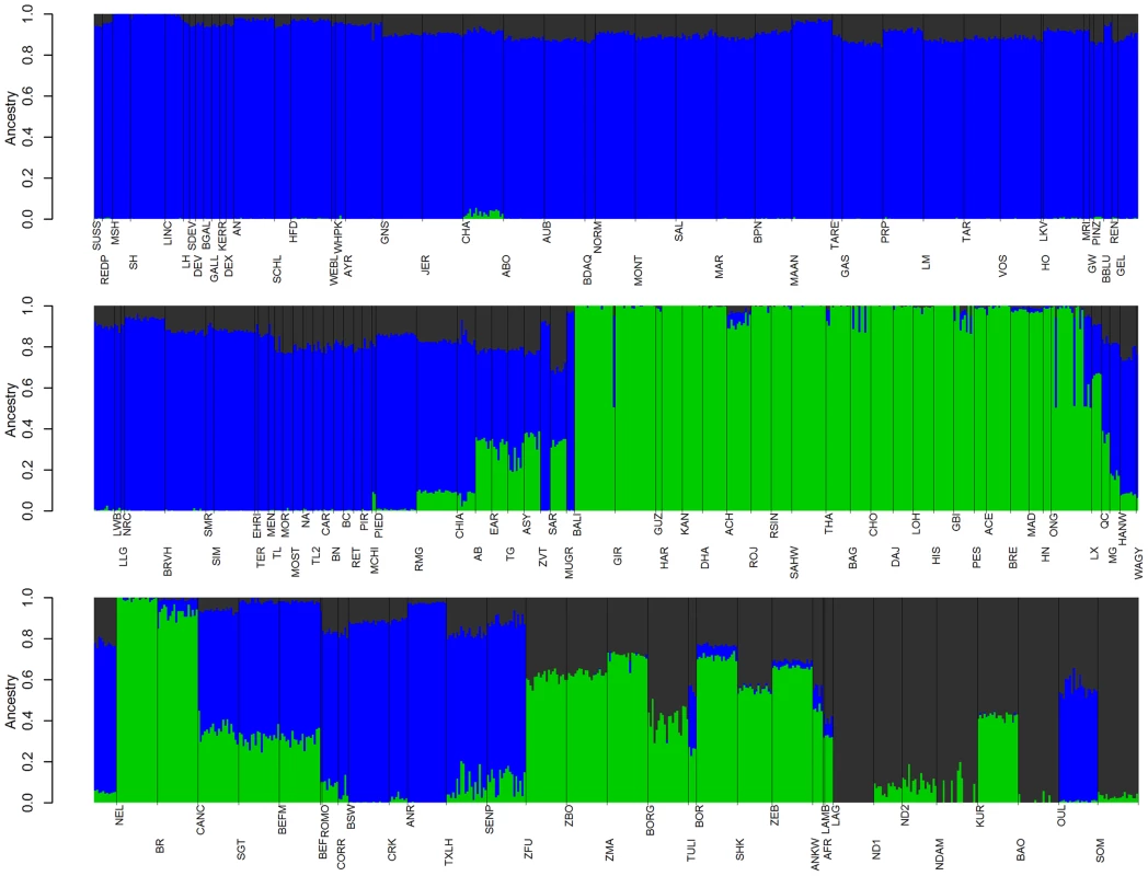 Ancestry models with 3 ancestral populations (<i>K</i> = 3).