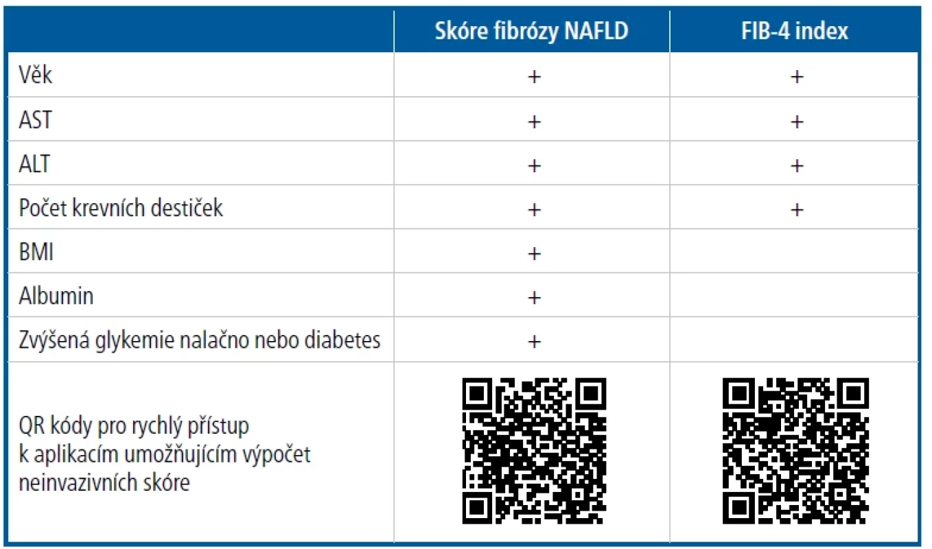 Kritéria zohledněná v jednotlivých neinvazivních skóre