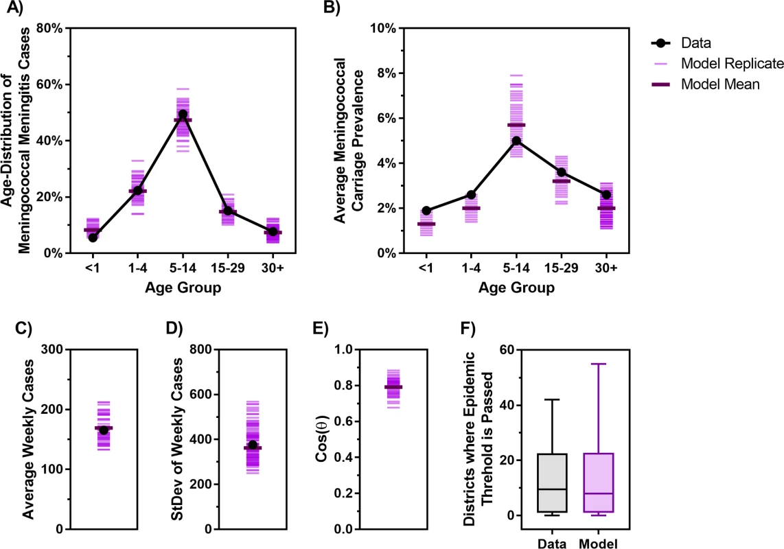 The proposed model matches the key characteristics of meningitis epidemics in Burkina Faso observed between 2002 and 2015.