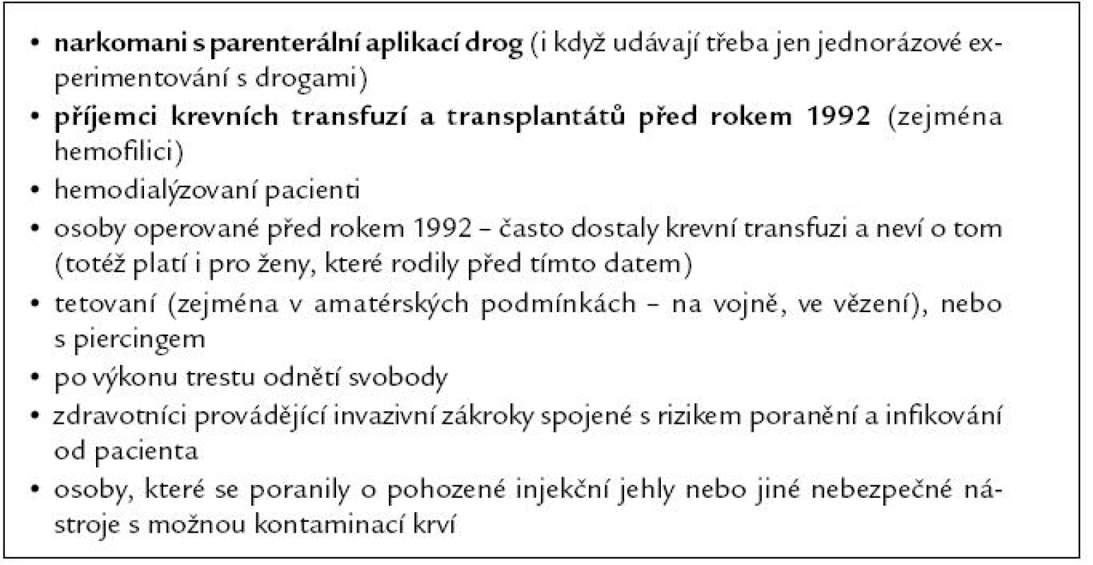Osoby se zvýšeným rizikem infekce virem hepatitidy C.