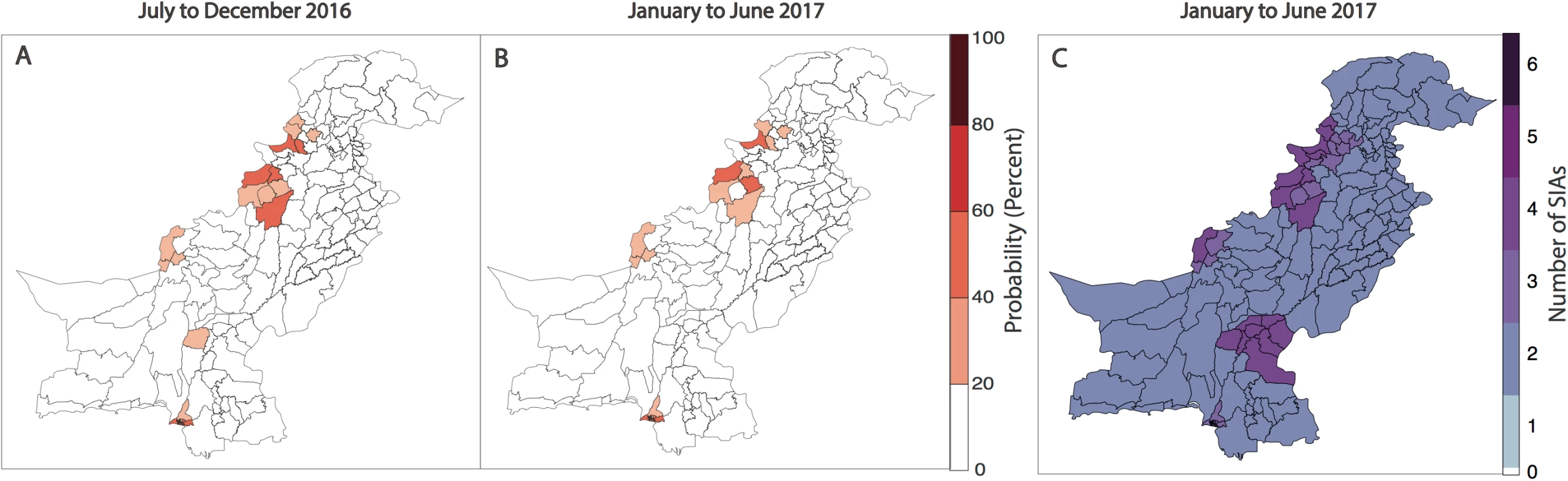 Forecasts of wild poliovirus type 1 (WPV1) poliomyelitis and vaccination response for the period July 2016 through June 2017.