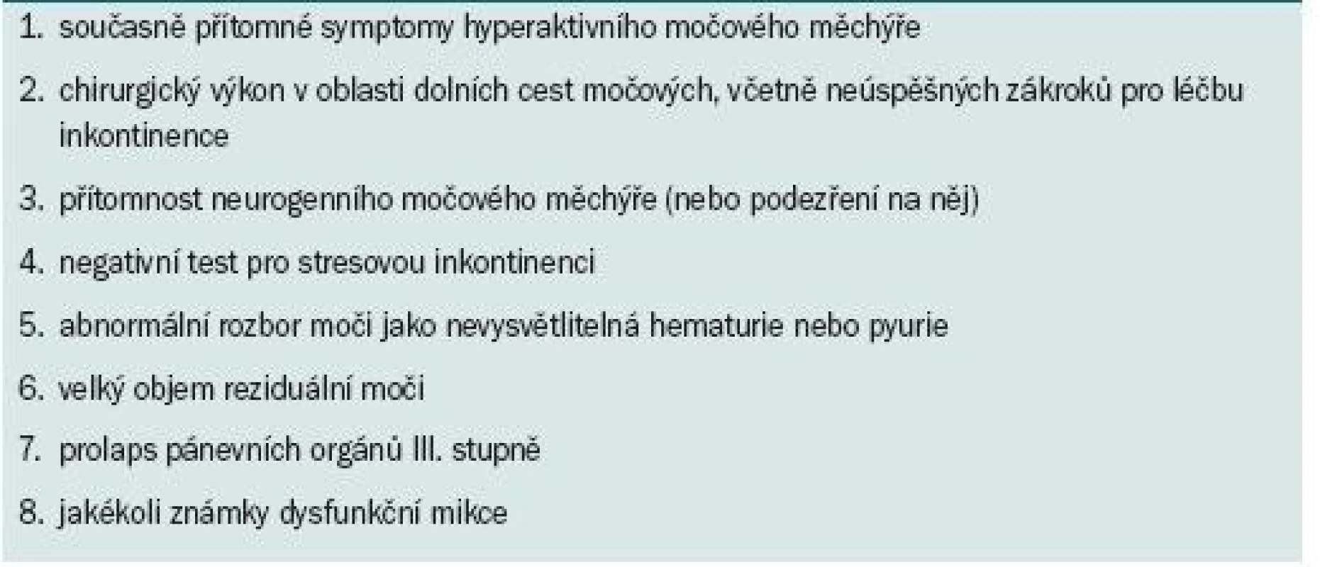 Poruchy a výsledky, které budou pravděpodobně vyžadovat další hodnocení.