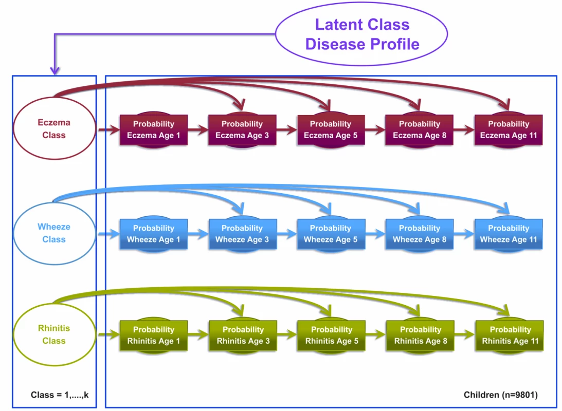 Graphical representation of the independent Markov chain model where transitions within each symptom are assumed to be independent (Model 1).