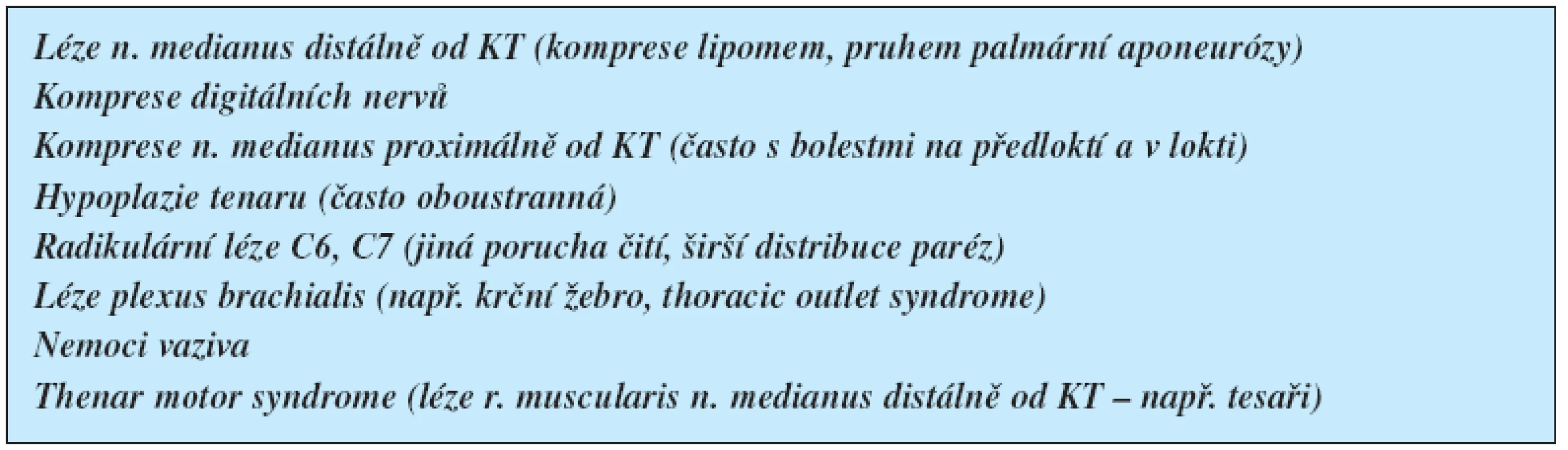 Diferenciální diagnostika syndromu karpálního tunelu