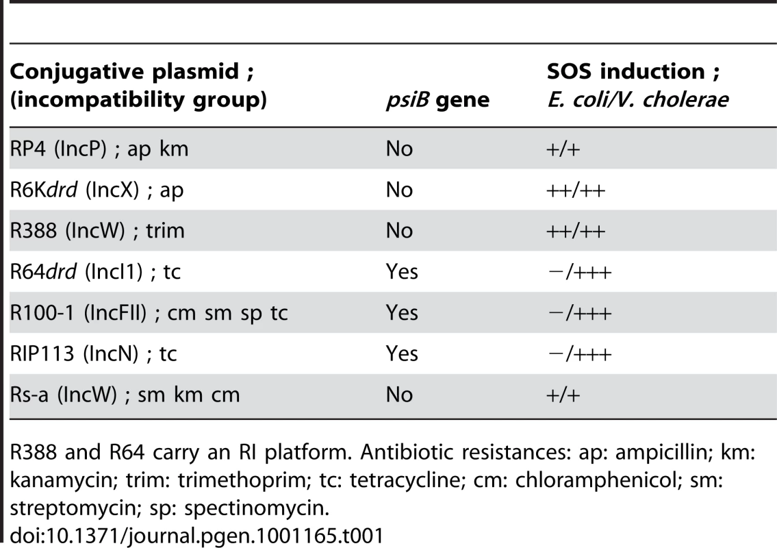 Conjugative plasmids used in this study.