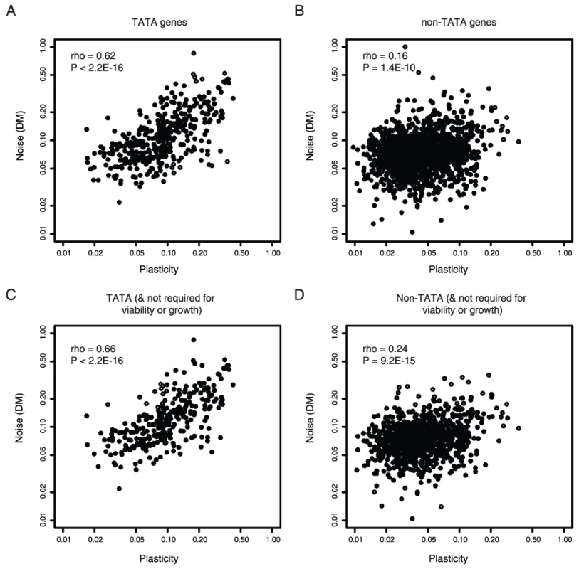 Noise–plasticity coupling relates to promoter architecture.