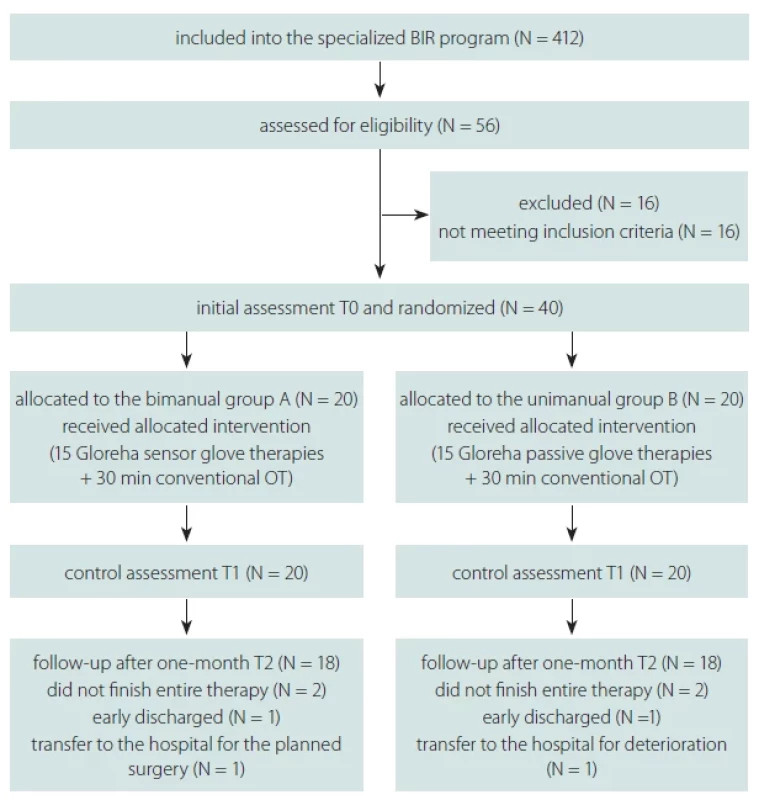 Flow chart of selection, randomization and participation of the patients in the study.