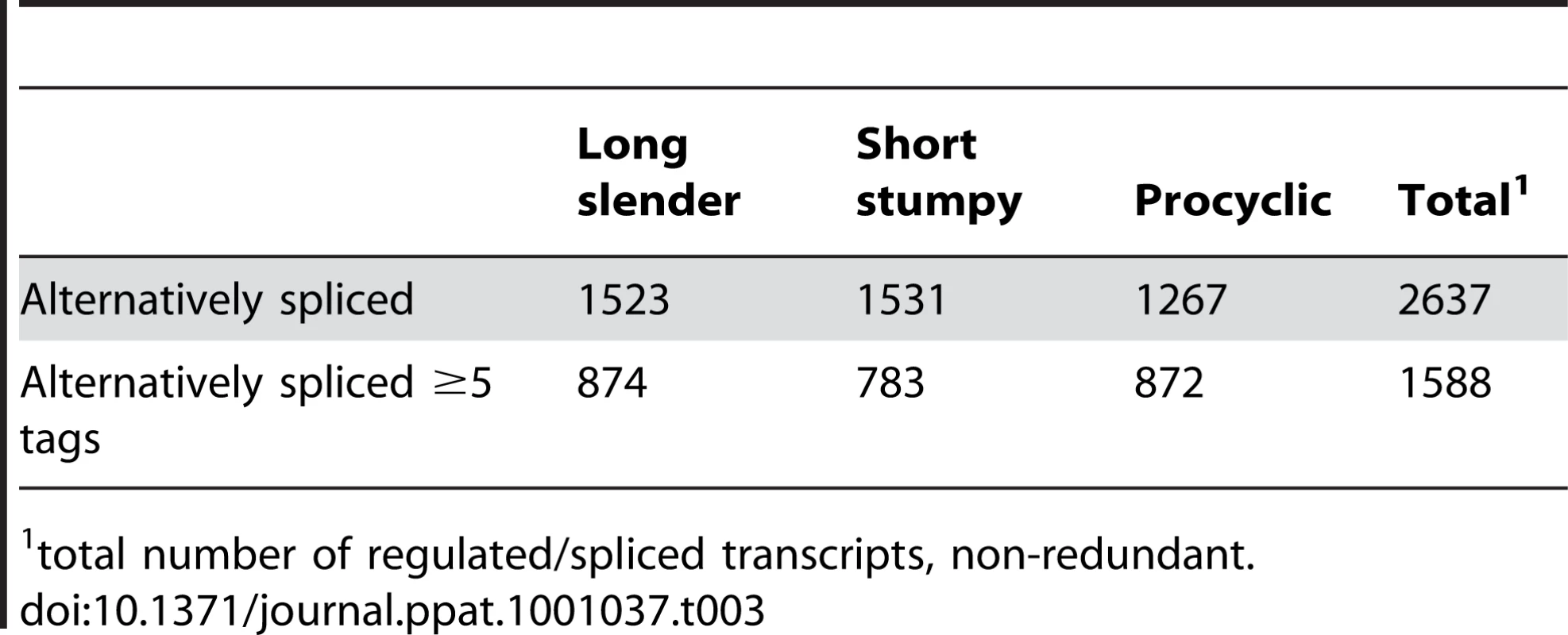 Alternatively spliced transcripts.