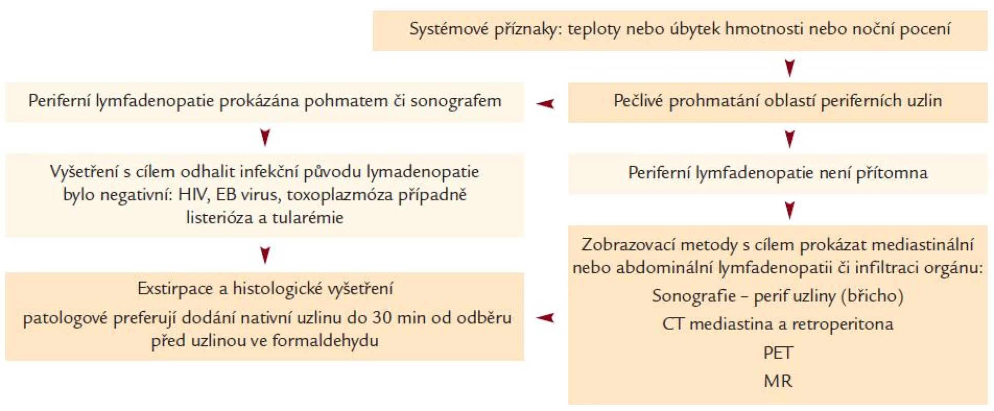 Diagnostické postupy u pacienta s periferní lymfadenopatií anebo u pacienta se systémovými příznaky (teplota nejasného původu, noční pocení, úbytek hmotnosti).