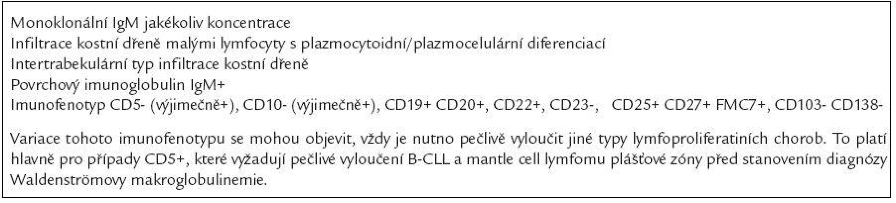 Diagnostická kritéria Waldenströmovy makroglobulinemie [54].