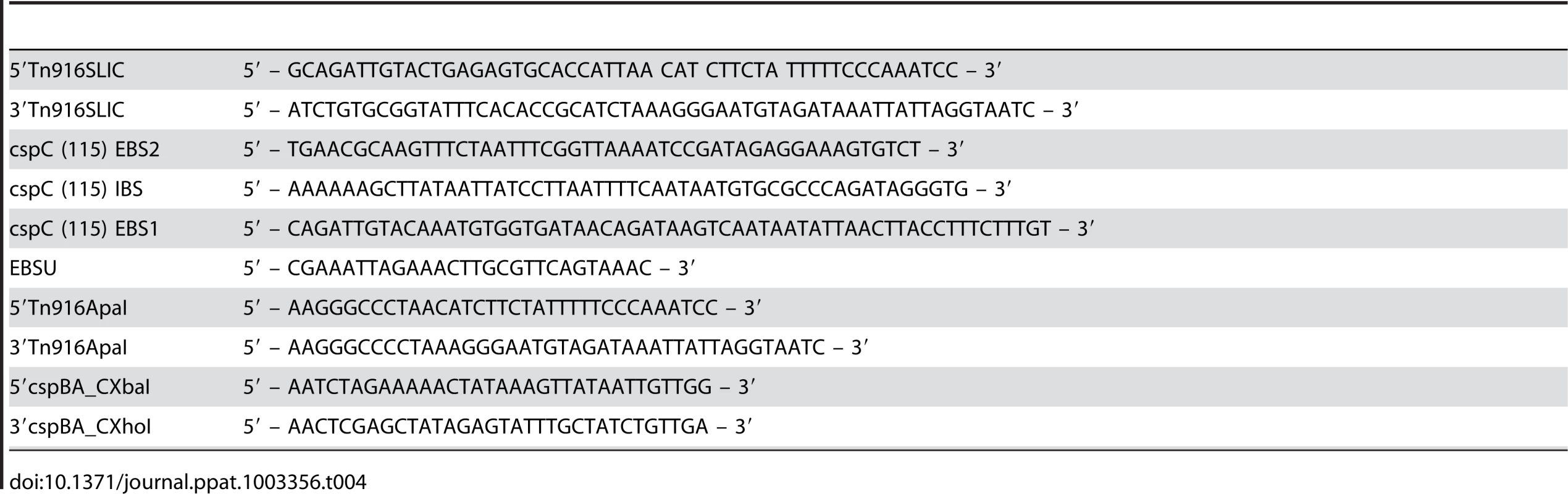 Oligonucleotides used in this study.