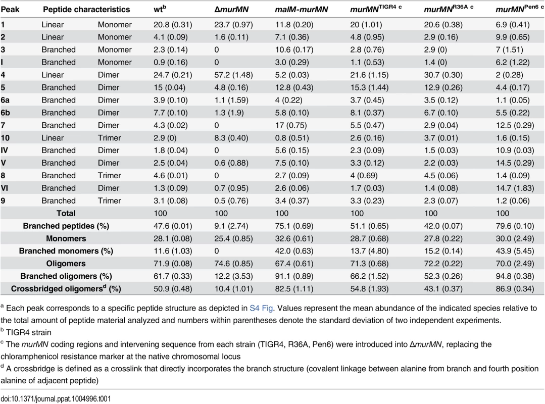 Stem peptide composition of select <i>S</i>. <i>pneumoniae</i> strains.<em class="ref"><sup>a</sup></em>