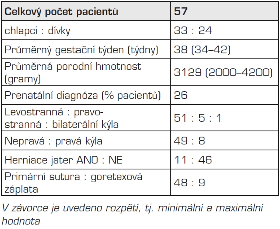 Charakteristika souboru – vstupní perinatální data.