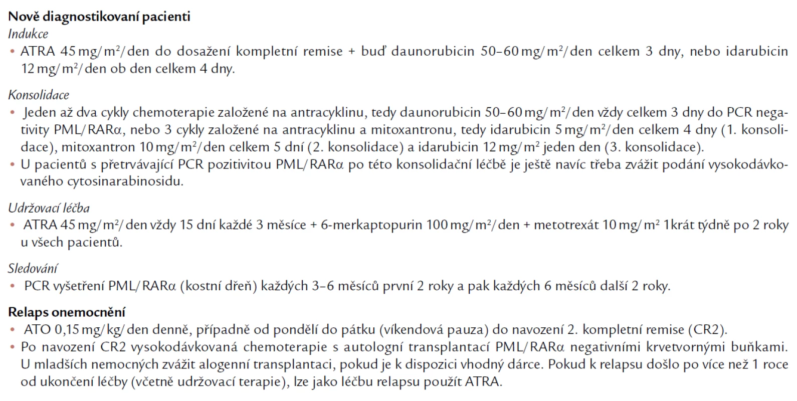 Současné doporučení léčby pacientů s APL mimo klinické studie. Podle [165].