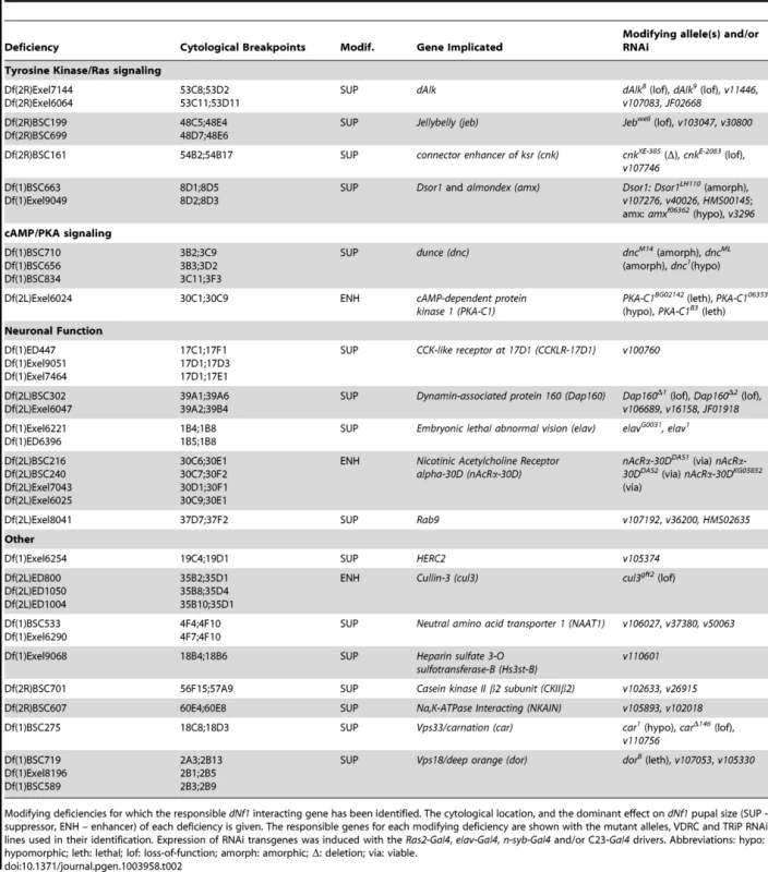 Modifying deficiencies and identification of responsible genes.