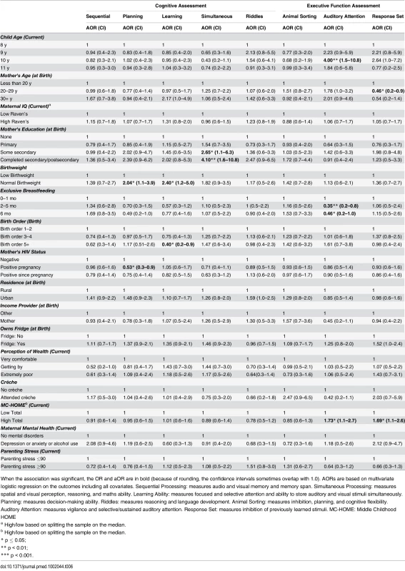 Girls: Factors associated with children's cognitive and executive function outcomes measured by the KABC-II and NEPSY-II.