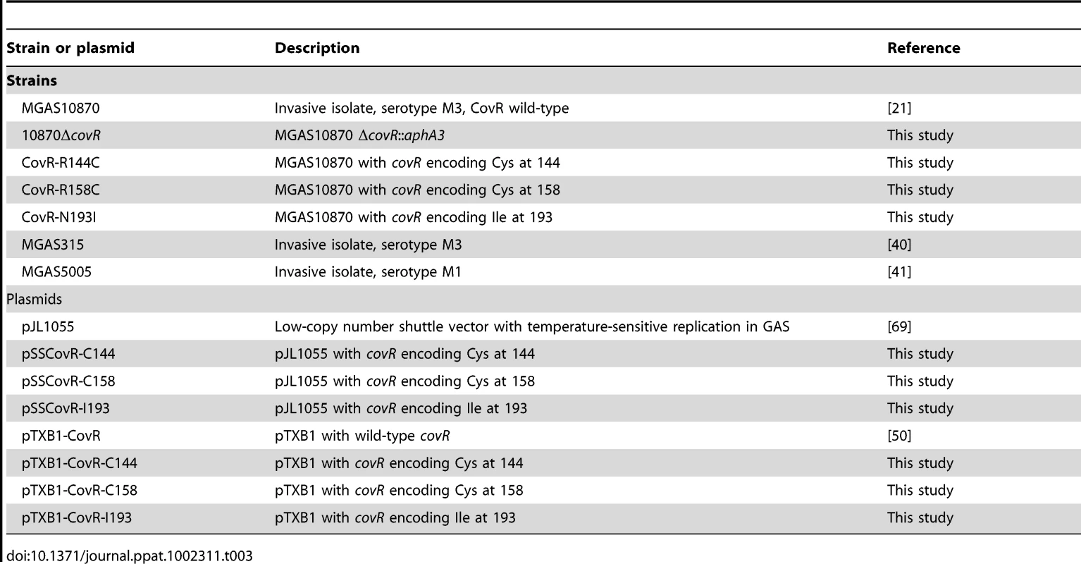 Bacterial strains and plasmids used in this study.