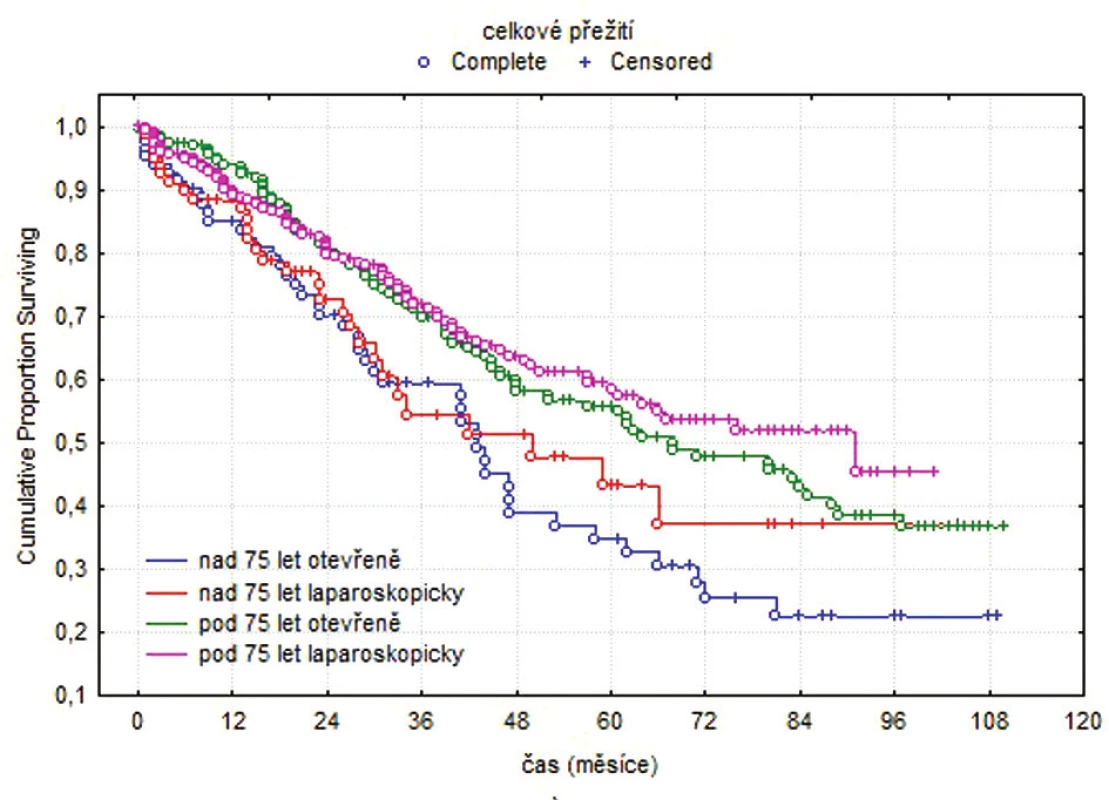 Kaplanovy-Meierovy křivky, celkové přežití
Fig. 1. Kaplan-Meier curves, overall survival