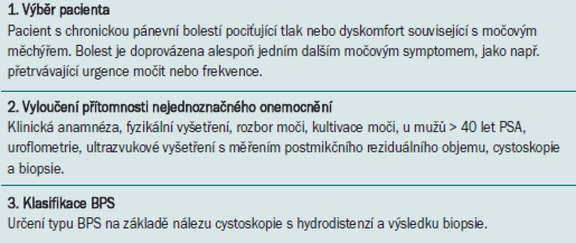 Souhrn pro postup při diagnostice.