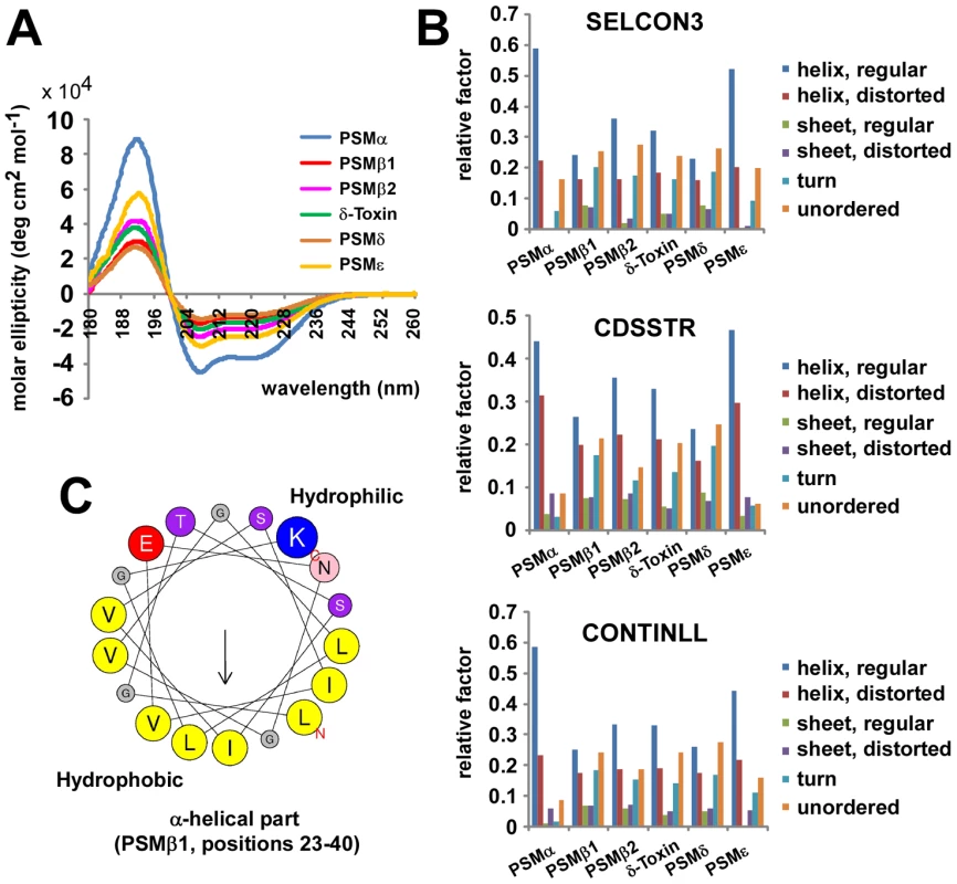 Secondary structure of <i>S. epidermidis</i> PSM peptides.