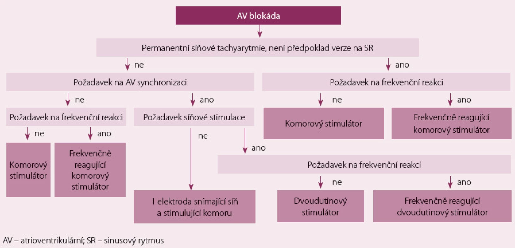 Algoritmus výběru stimulačního systému u pacientů s atrioventrikulární blokádou.