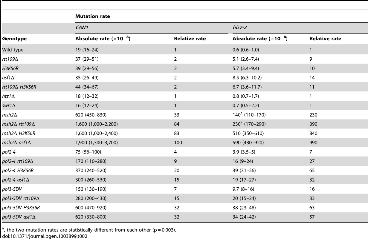 Spontaneous mutagenesis in strains deficient in histone H3 K56 acetylation.